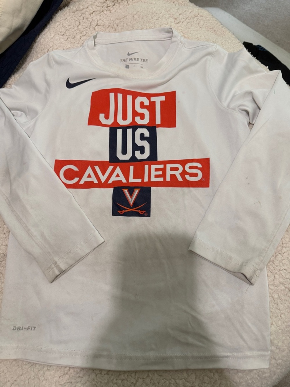 Nike White Long Sleeve UVA Virginia  'Just Us Cavaliers' Graphic Tee in drifit